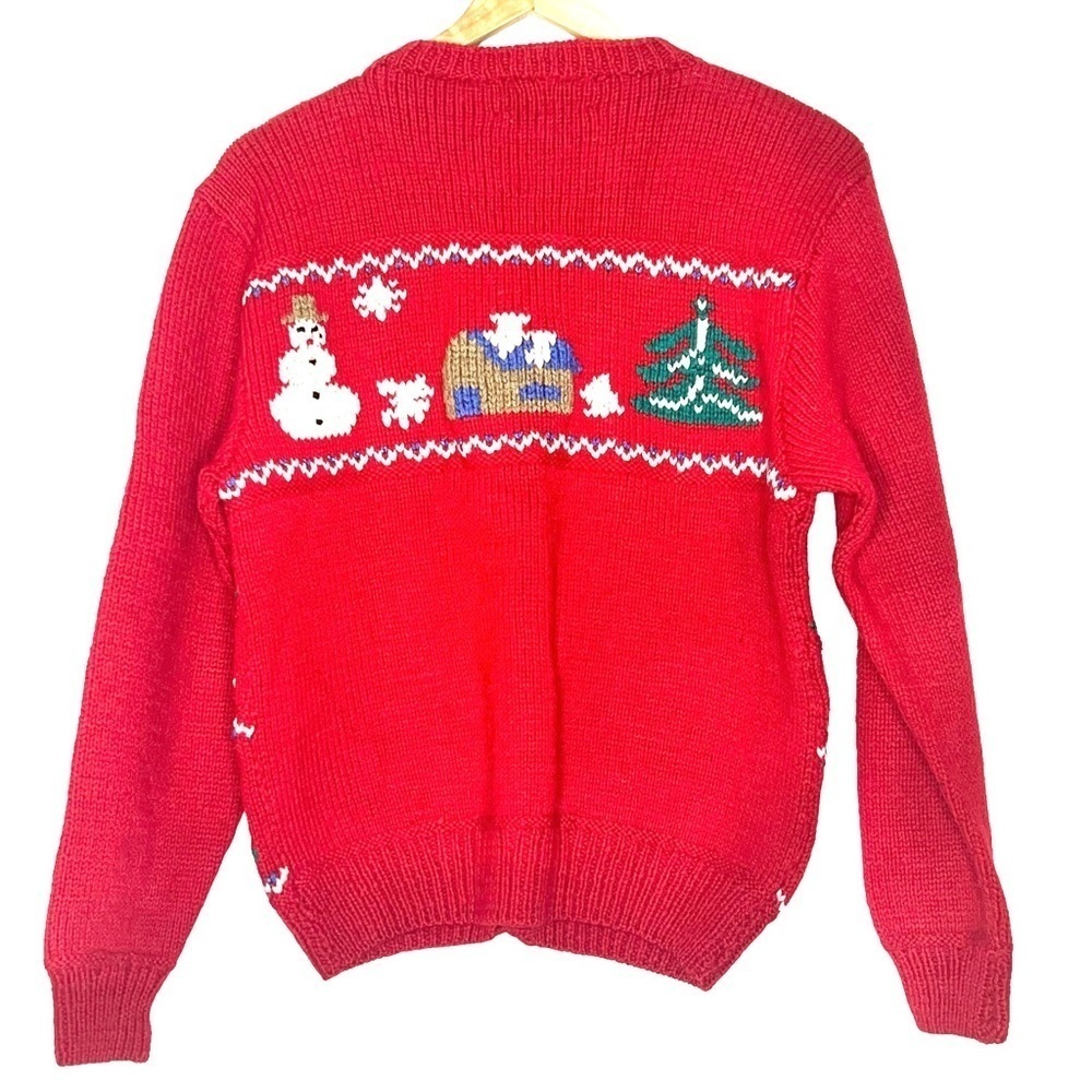 Vintage Allen Jolly Christmas Novelty 100% Wool Cardigan View 3